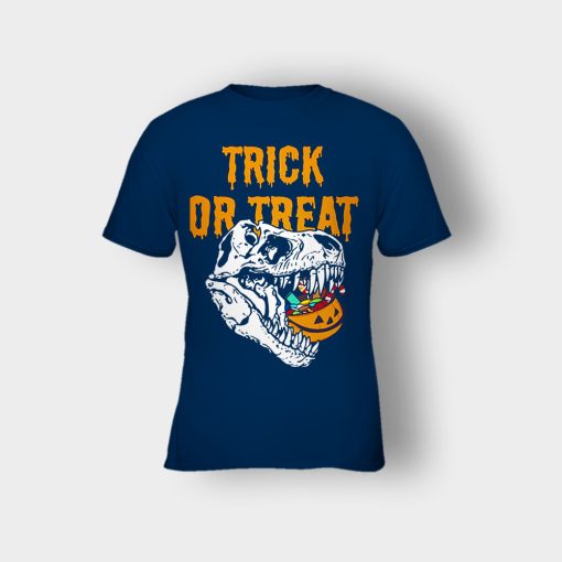 Trick-Or-Treat-Dionosaur-Halloween-Kids-T-Shirt-Navy