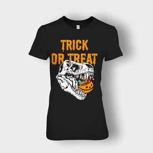 Trick-Or-Treat-Dionosaur-Halloween-Ladies-T-Shirt-Black