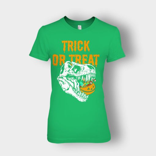 Trick-Or-Treat-Dionosaur-Halloween-Ladies-T-Shirt-Irish-Green