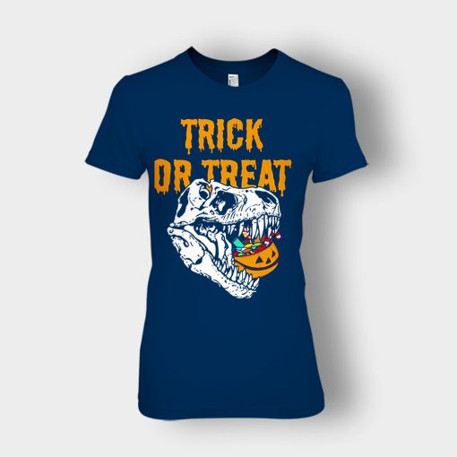 Trick-Or-Treat-Dionosaur-Halloween-Ladies-T-Shirt-Navy