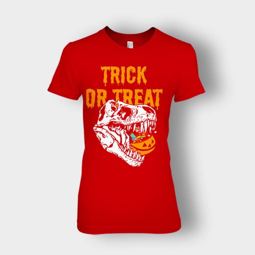 Trick-Or-Treat-Dionosaur-Halloween-Ladies-T-Shirt-Red