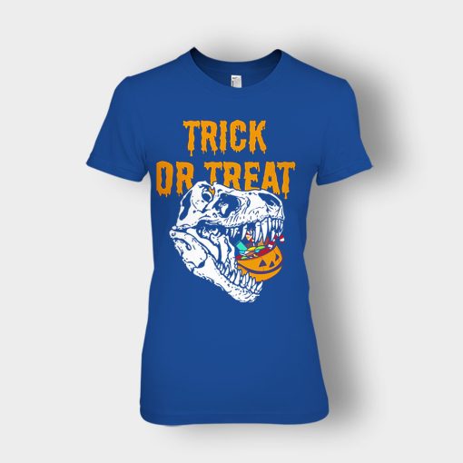 Trick-Or-Treat-Dionosaur-Halloween-Ladies-T-Shirt-Royal