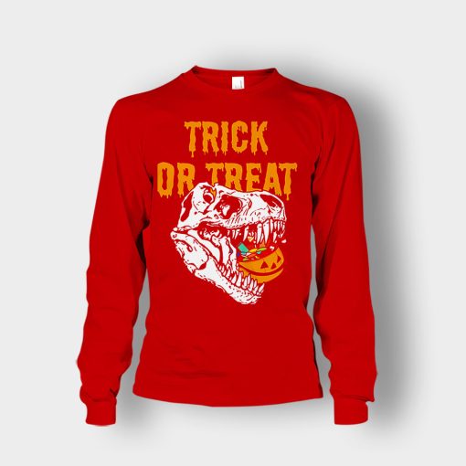 Trick-Or-Treat-Dionosaur-Halloween-Unisex-Long-Sleeve-Red