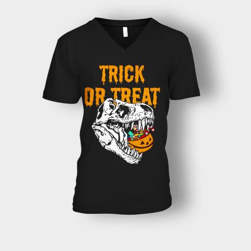 Trick-Or-Treat-Dionosaur-Halloween-Unisex-V-Neck-T-Shirt-Black