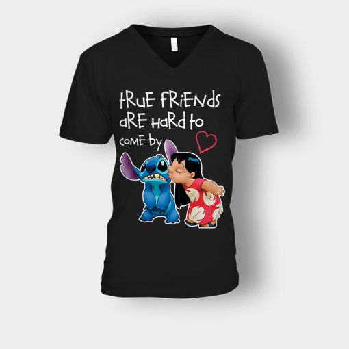 True-Friends-Are-Hard-To-Come-By-Disney-Lilo-And-Stitch-Unisex-V-Neck-T-Shirt-Black