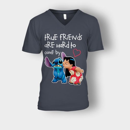 True-Friends-Are-Hard-To-Come-By-Disney-Lilo-And-Stitch-Unisex-V-Neck-T-Shirt-Dark-Heather