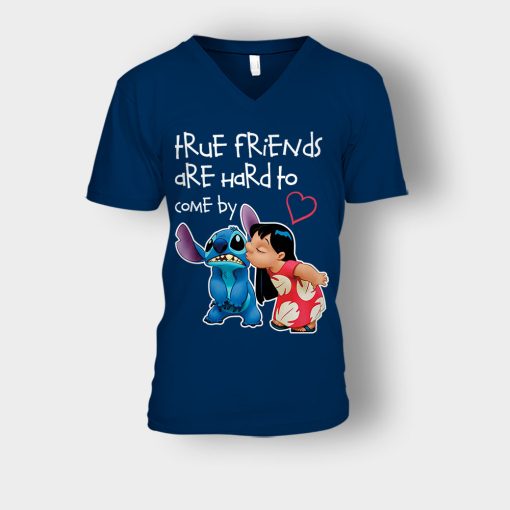 True-Friends-Are-Hard-To-Come-By-Disney-Lilo-And-Stitch-Unisex-V-Neck-T-Shirt-Navy