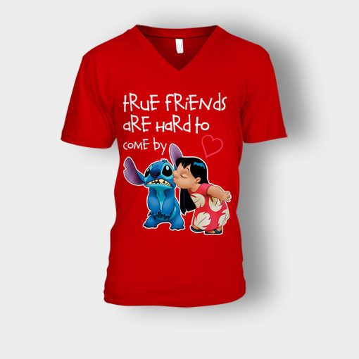 True-Friends-Are-Hard-To-Come-By-Disney-Lilo-And-Stitch-Unisex-V-Neck-T-Shirt-Red