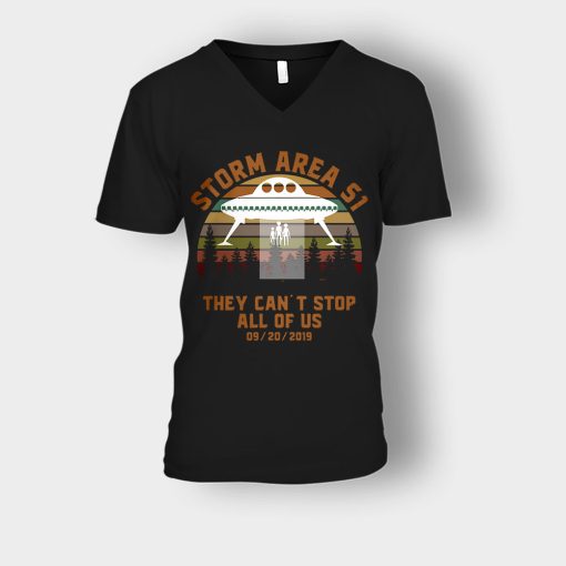 UFO-Storm-Area-51-They-Cant-Stop-All-Of-Us-09-20-2019-Sunset-Unisex-V-Neck-T-Shirt-Black