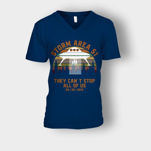 UFO-Storm-Area-51-They-Cant-Stop-All-Of-Us-09-20-2019-Sunset-Unisex-V-Neck-T-Shirt-Navy