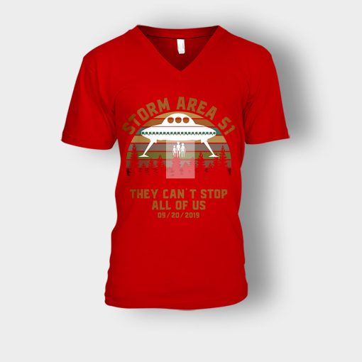 UFO-Storm-Area-51-They-Cant-Stop-All-Of-Us-09-20-2019-Sunset-Unisex-V-Neck-T-Shirt-Red