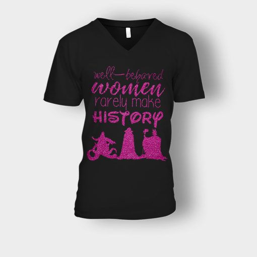 Well-Beloved-Women-Rarely-Make-History-Disney-Villain-Unisex-V-Neck-T-Shirt-Black