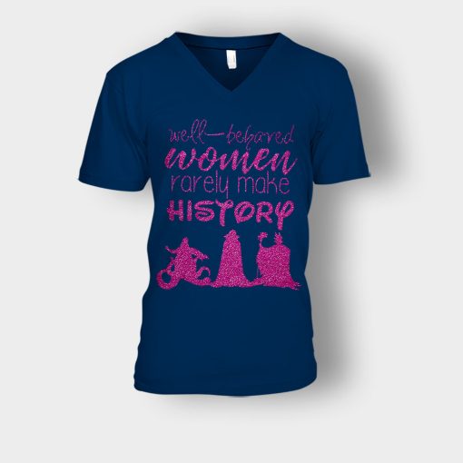 Well-Beloved-Women-Rarely-Make-History-Disney-Villain-Unisex-V-Neck-T-Shirt-Navy