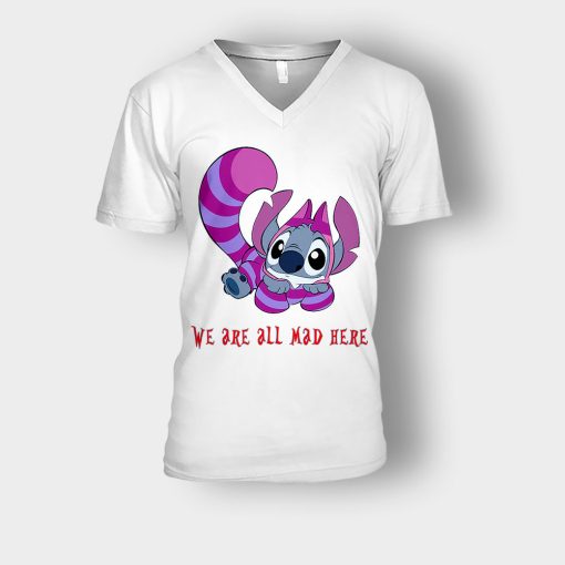 Were-All-Mad-Here-Disney-Lilo-And-Stitch-Unisex-V-Neck-T-Shirt-White