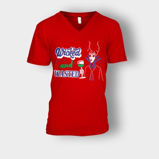 Wicked-And-Wasted-Disney-Maleficient-Inspired-Unisex-V-Neck-T-Shirt-Red