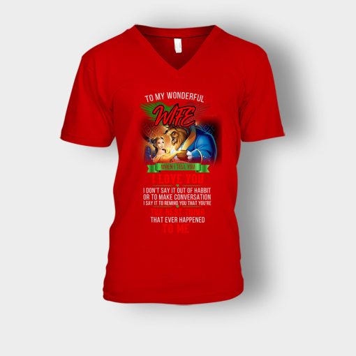 Wonderful-Wife-Disney-Beauty-And-The-Beast-Unisex-V-Neck-T-Shirt-Red