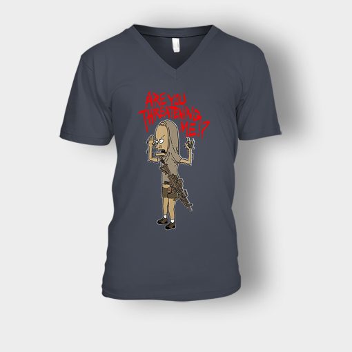 ARE-YOU-THREATENING-ME-FUNNY-Beavis-and-Butt-Head-Unisex-V-Neck-T-Shirt-Dark-Heather