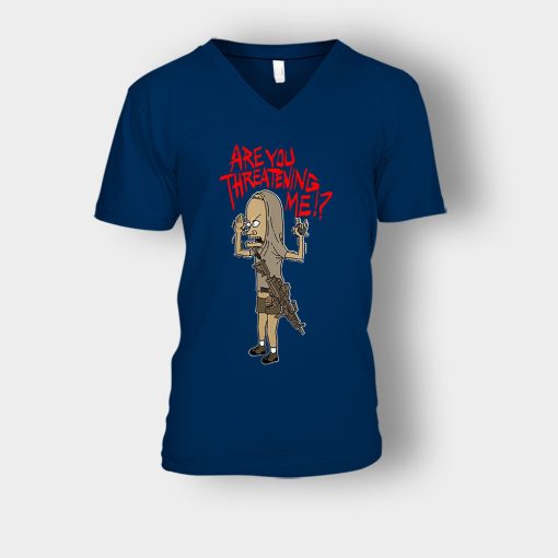 ARE-YOU-THREATENING-ME-FUNNY-Beavis-and-Butt-Head-Unisex-V-Neck-T-Shirt-Navy