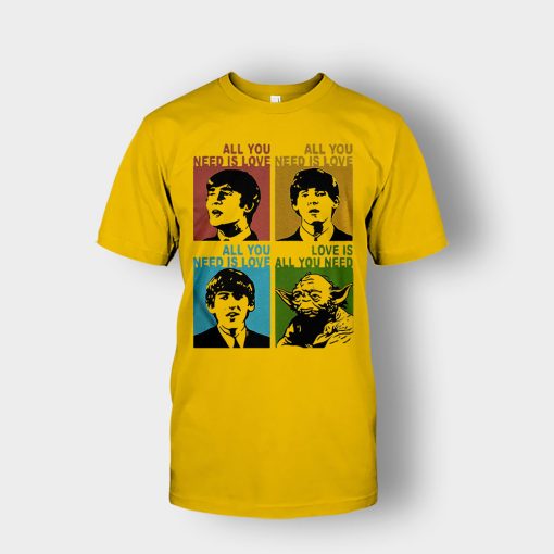 All-you-need-is-love-the-Beatles-and-Star-Wars-Yoda-Unisex-T-Shirt-Gold
