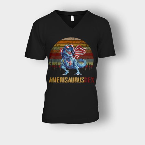 Amerisaurus-Rex-4th-Of-July-Independence-Day-Patriot-Unisex-V-Neck-T-Shirt-Black