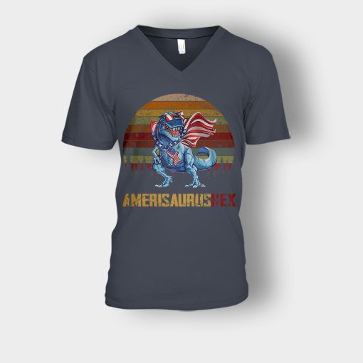 Amerisaurus-Rex-4th-Of-July-Independence-Day-Patriot-Unisex-V-Neck-T-Shirt-Dark-Heather
