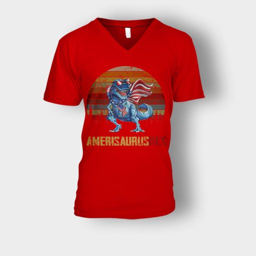 Amerisaurus-Rex-4th-Of-July-Independence-Day-Patriot-Unisex-V-Neck-T-Shirt-Red