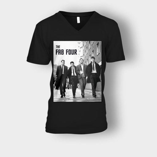 Beatles-The-Fab-Four-Unisex-V-Neck-T-Shirt-Black