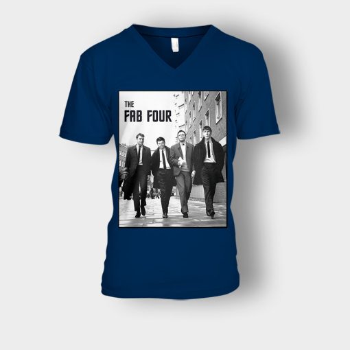 Beatles-The-Fab-Four-Unisex-V-Neck-T-Shirt-Navy