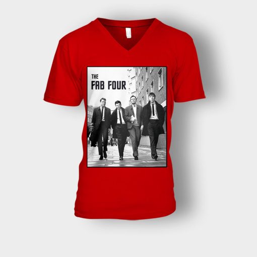 Beatles-The-Fab-Four-Unisex-V-Neck-T-Shirt-Red