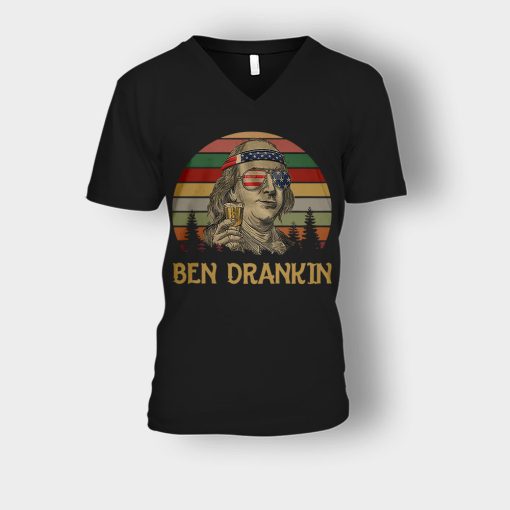 Ben-Drankin-4th-Of-July-Independence-Day-Patriot-Unisex-V-Neck-T-Shirt-Black