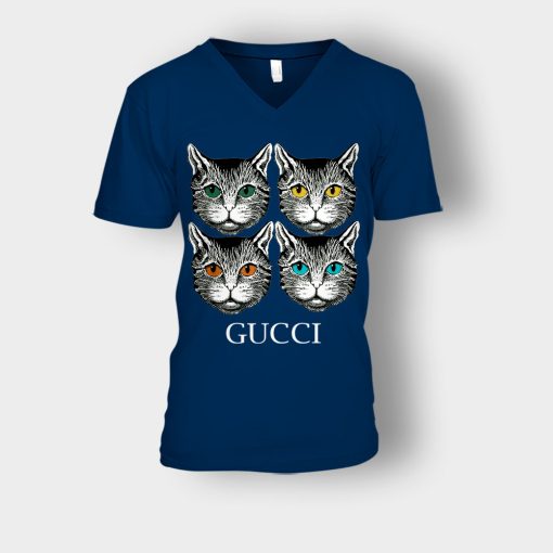 Cat-Gucci-Inspired-Unisex-V-Neck-T-Shirt-Navy