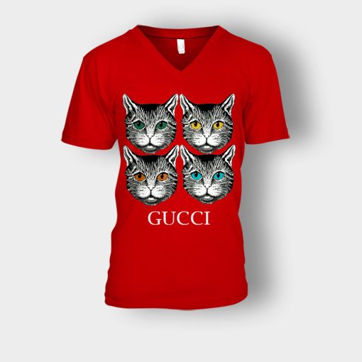 Cat-Gucci-Inspired-Unisex-V-Neck-T-Shirt-Red