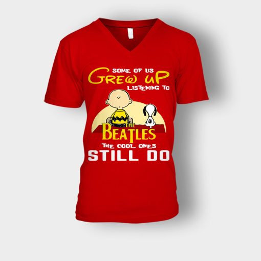Chris-Brown-Snoopy-Grew-up-listening-to-the-beatles-the-cool-ones-Unisex-V-Neck-T-Shirt-Red