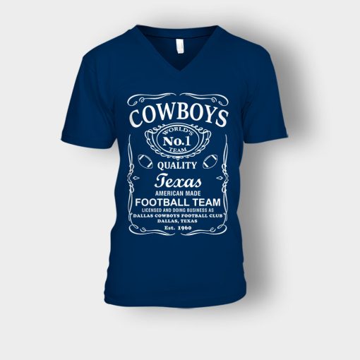 Cowboys-Dallas-Whiskey-Graphic-DAL-Cotton-JD-Whisky-1960-Unisex-V-Neck-T-Shirt-Navy