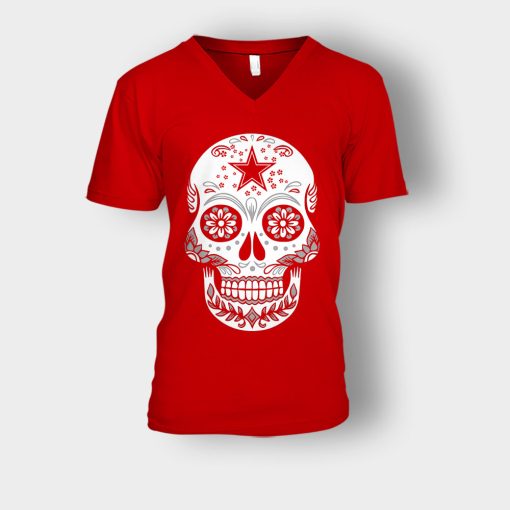 Dallas-Cowboys-the-D-Sugar-Skull-tail-gate-Americas-Team-Football-Unisex-V-Neck-T-Shirt-Red