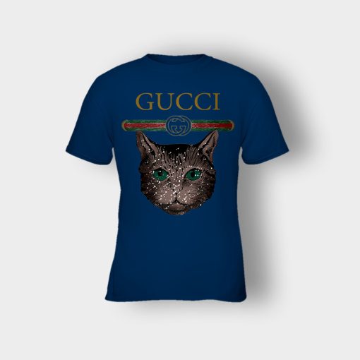 Designer-Inspired-Gucci-Cat-Kids-T-Shirt-Navy
