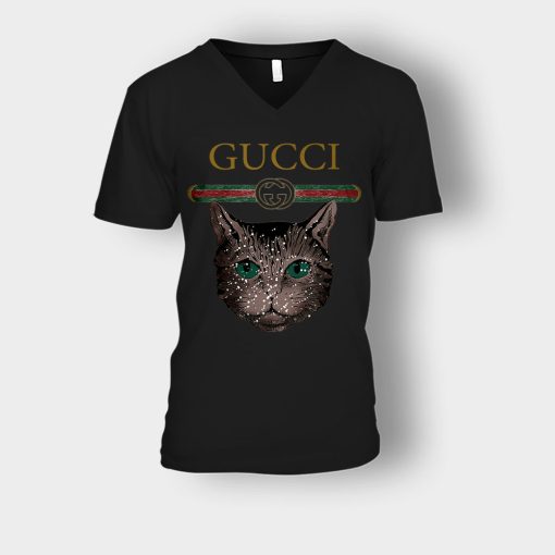 Designer-Inspired-Gucci-Cat-Unisex-V-Neck-T-Shirt-Black