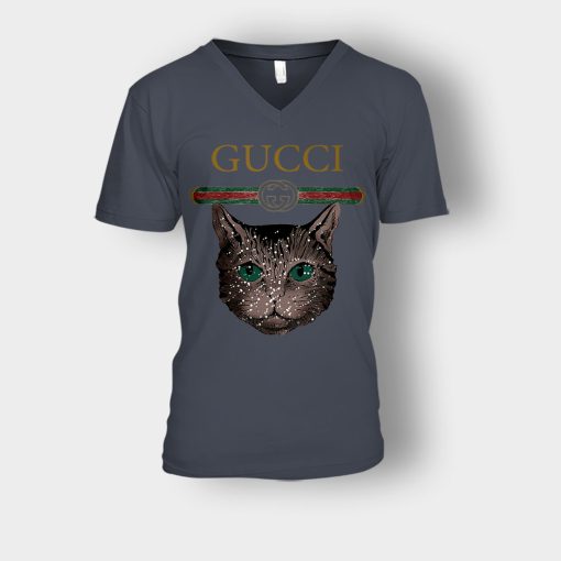 Designer-Inspired-Gucci-Cat-Unisex-V-Neck-T-Shirt-Dark-Heather