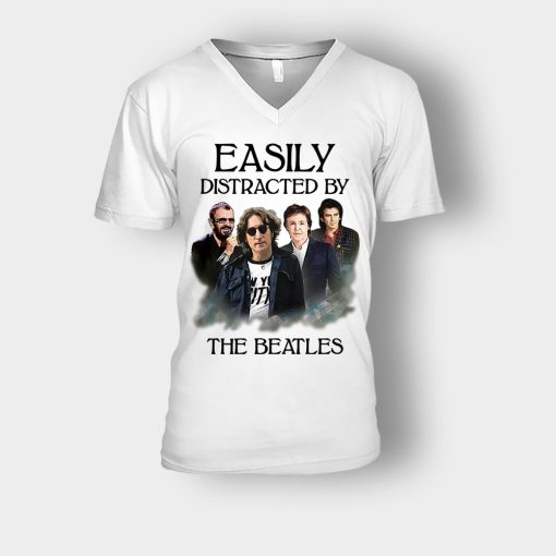 Easily-Distracted-by-The-Beatles-Unisex-V-Neck-T-Shirt-White