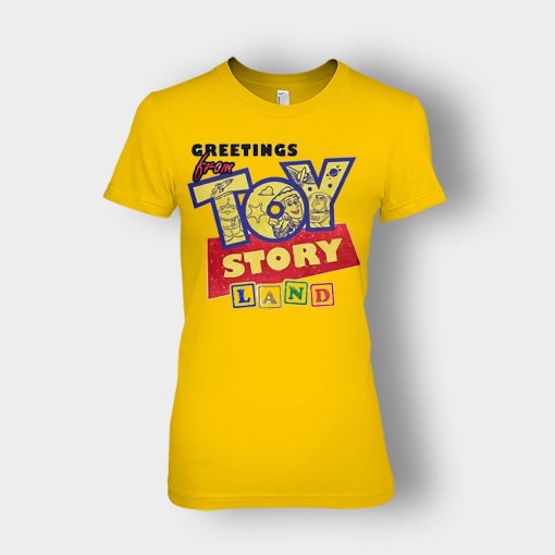 Geetings-From-Disney-Toy-Story-Land-Ladies-T-Shirt-Gold