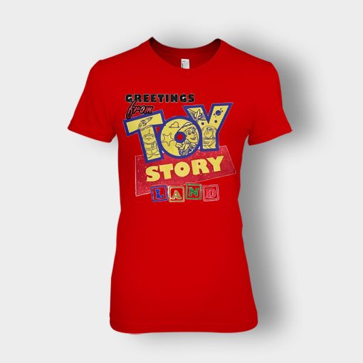 Geetings-From-Disney-Toy-Story-Land-Ladies-T-Shirt-Red