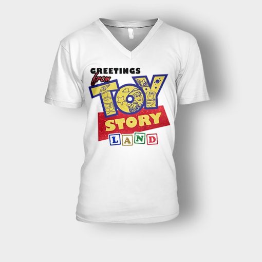 Geetings-From-Disney-Toy-Story-Land-Unisex-V-Neck-T-Shirt-White