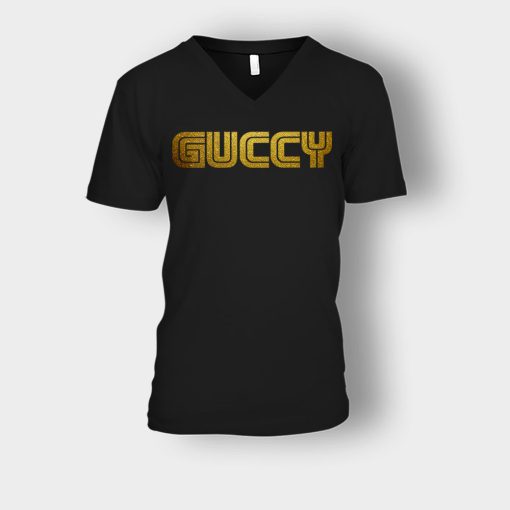 Gold-Guccy-Unisex-V-Neck-T-Shirt-Black