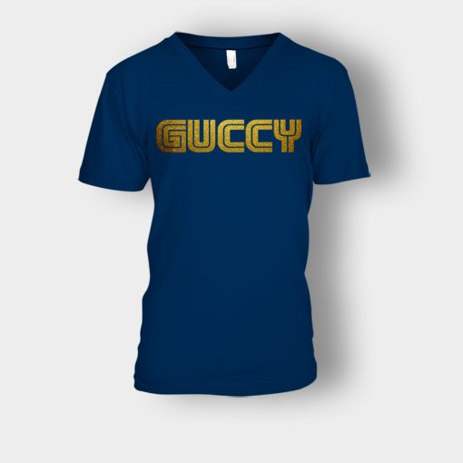 Gold-Guccy-Unisex-V-Neck-T-Shirt-Navy