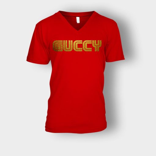 Gold-Guccy-Unisex-V-Neck-T-Shirt-Red