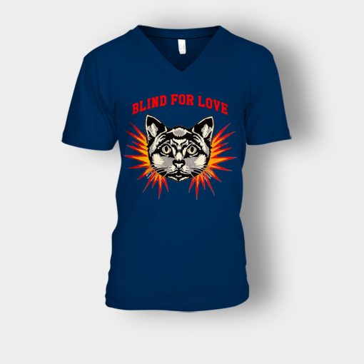 Gucci-2019-Cat-Blind-For-You-Unisex-V-Neck-T-Shirt-Navy