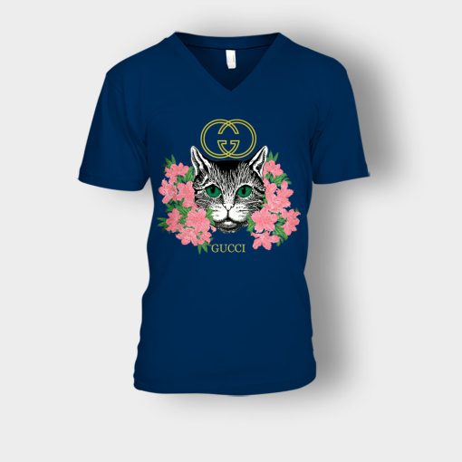 Gucci-Cat-Insp-Unisex-V-Neck-T-Shirt-Navy