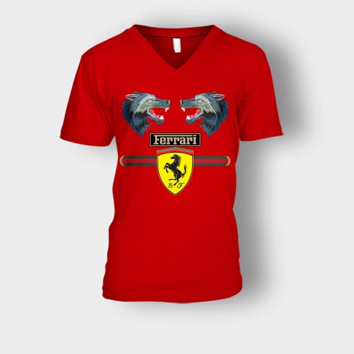 Gucci-Ferrari-Unisex-V-Neck-T-Shirt-Red