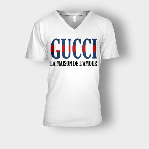 Gucci-La-Maison-De-LAmour-Unisex-V-Neck-T-Shirt-White