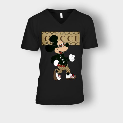 Gucci-Mickey-Mouse-Walking-Disney-Unisex-V-Neck-T-Shirt-Black